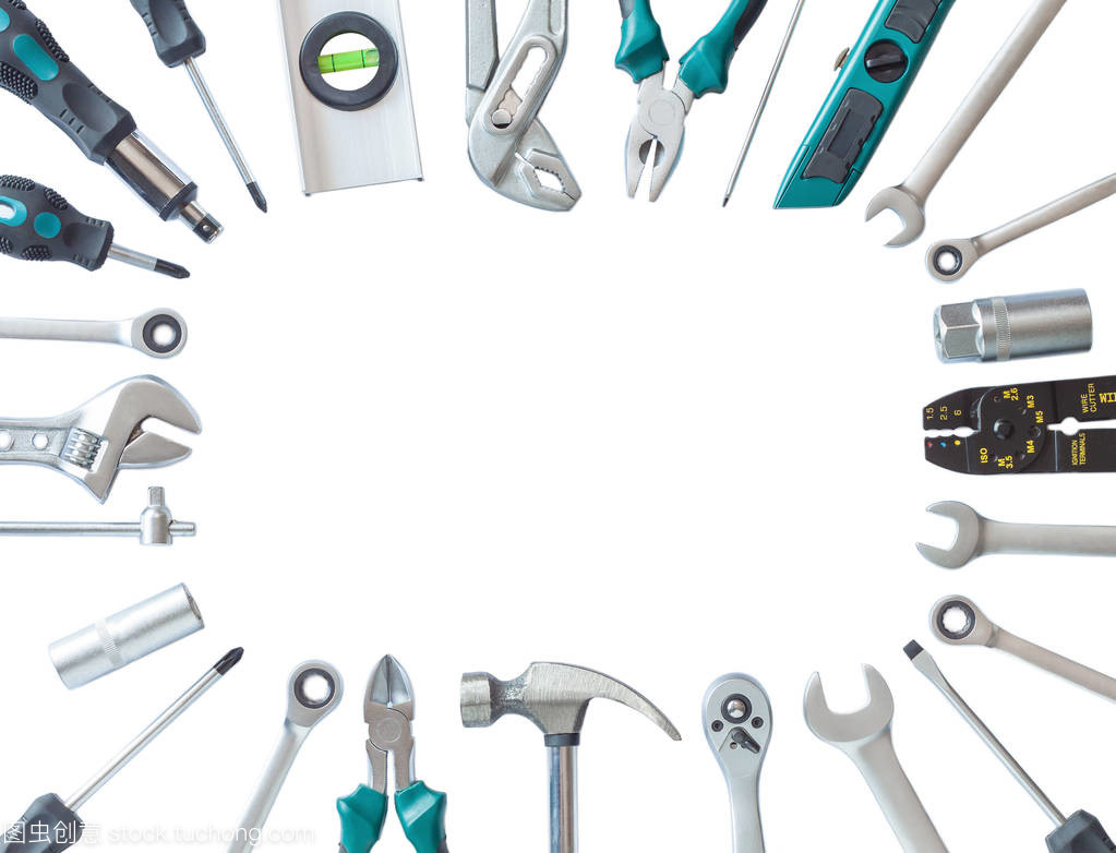 工具設置隔離上白色背景的五金工具介紹